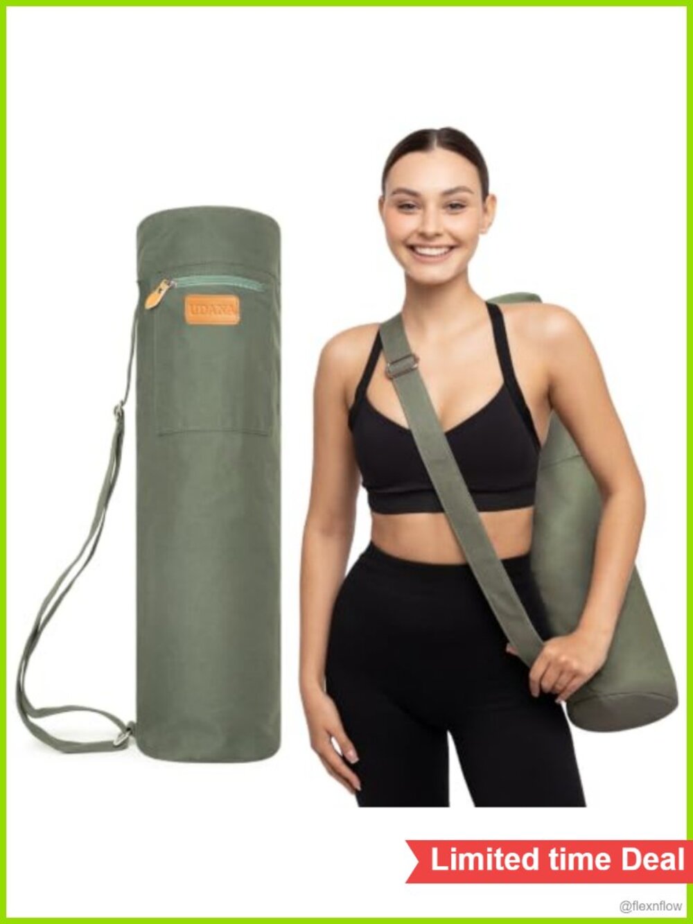 Canvas Yoga Mat Bag Full Zip Carrier 3 Pockets Adjustable Strap Gym Pilates